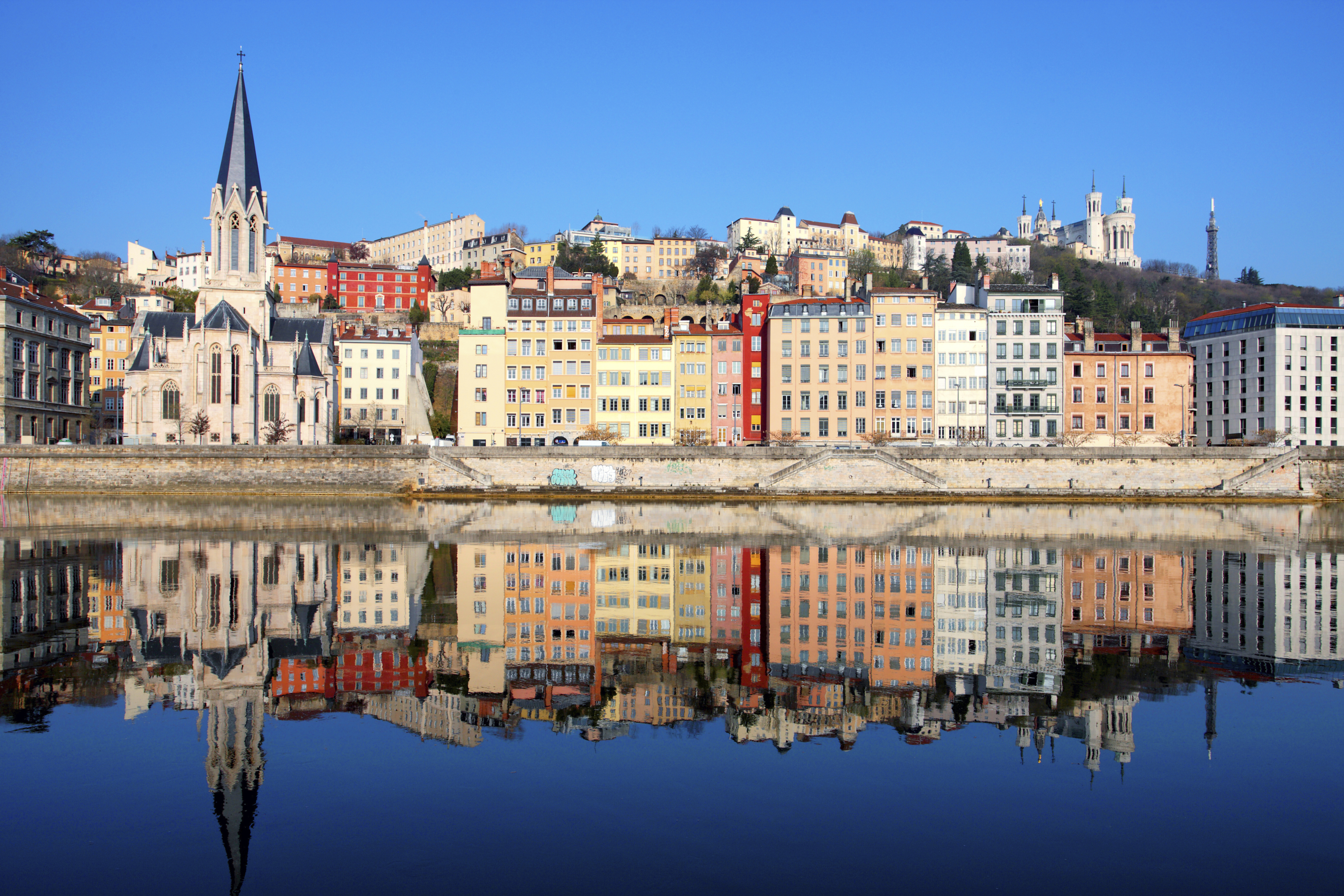 Famous view of Saone river in Lyon city